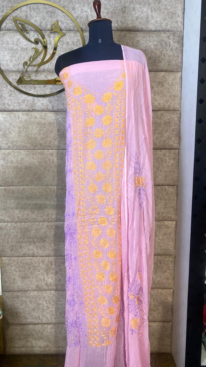 PINK GEORGETTE TOP AND DUPATTA SALWAR MATERIAL - 30619 (WITHOUT BOTTOM)