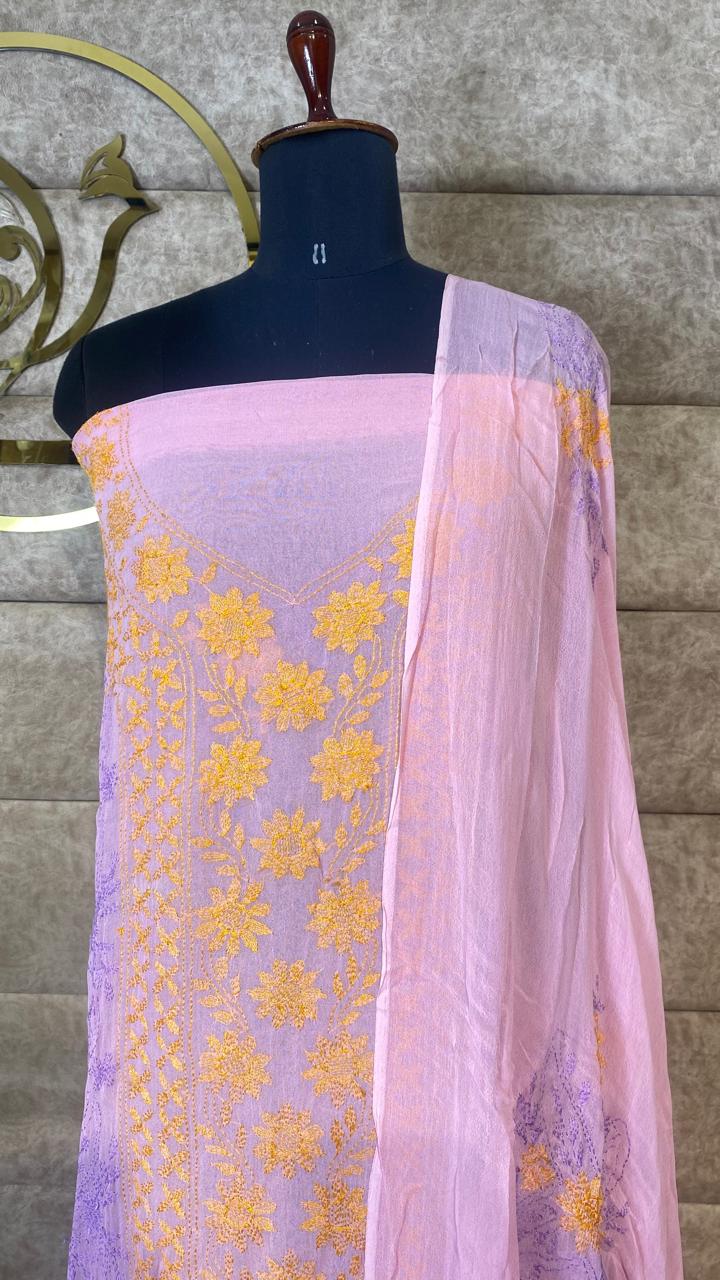 PINK GEORGETTE TOP AND DUPATTA SALWAR MATERIAL - 30619 (WITHOUT BOTTOM)
