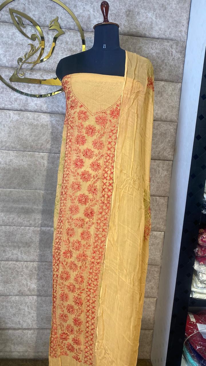 ORANGE GEORGETTE TOP AND DUPATTA SALWAR MATERIAL - 30619 (WITHOUT BOTTOM)