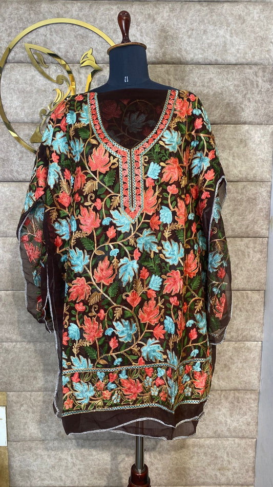 MATERIAL  BROWN TOP GEORGETTE KASHMIRI AARI WORK - 30631 (FREE SIZE)