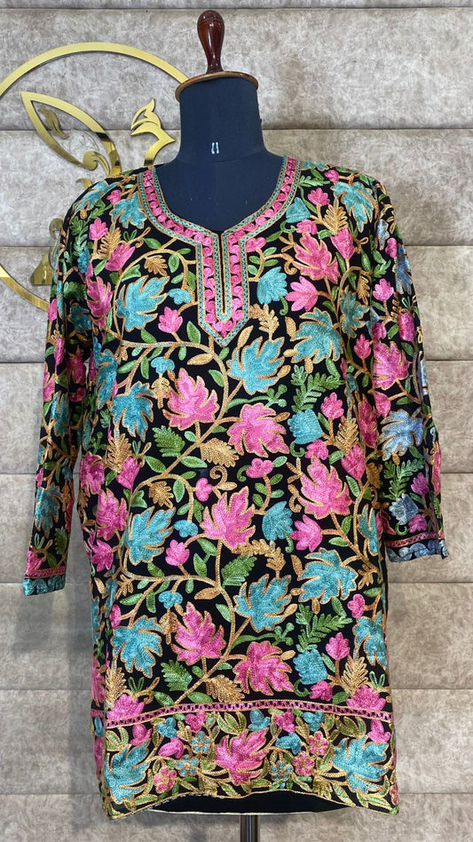 BLACK & PINK TOP GEORGETTE KASHMIRI AARI WORK - 30631 (FREE SIZE UP TO 44")