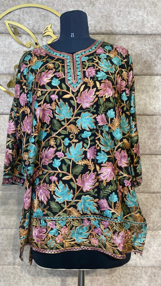 BLACK & BLUE TOP GEORGETTE KASHMIRI AARI WORK - 30631