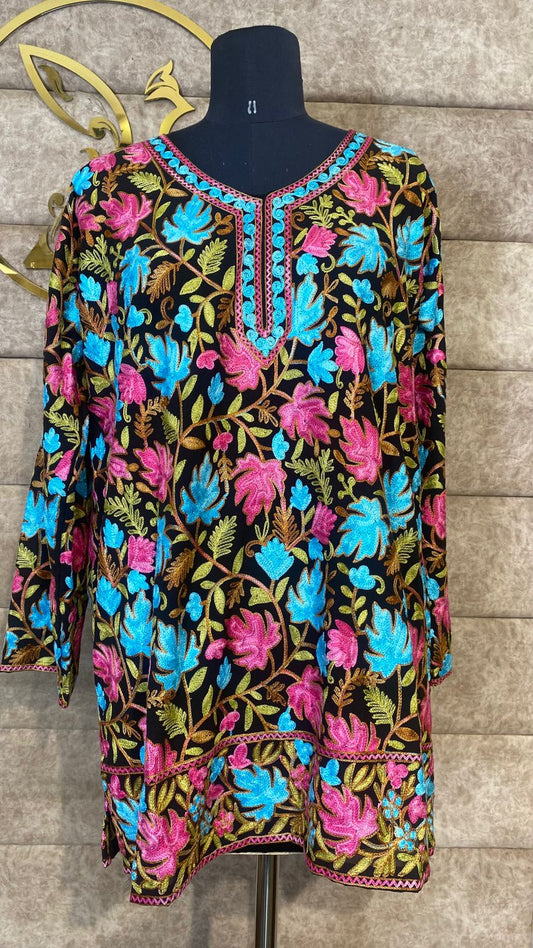 BLACK & ROSE TOP GEORGETTE KASHMIRI AARI WORK - 30631 (FREE SIZE UPTO 46")