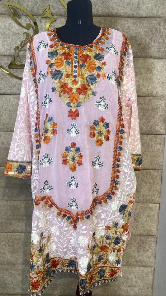 PINK GEORGETTE  TOP KASHMIRI AARI WORK - 30630 (FREE SIZE)