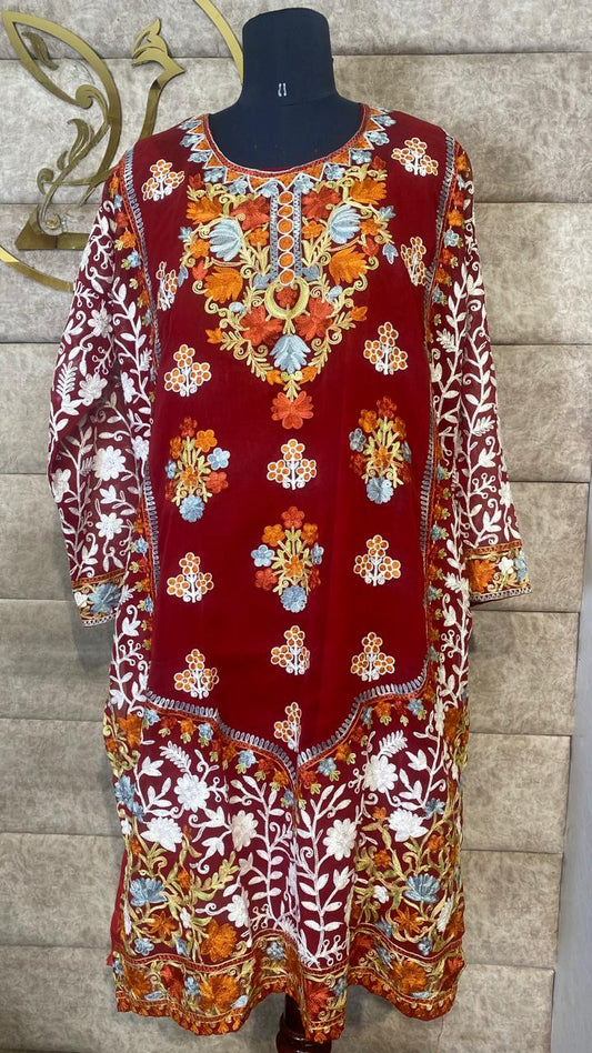 MAROON GEORGETTE  TOP KASHMIRI AARI WORK - 30630 (FREE SIZE)