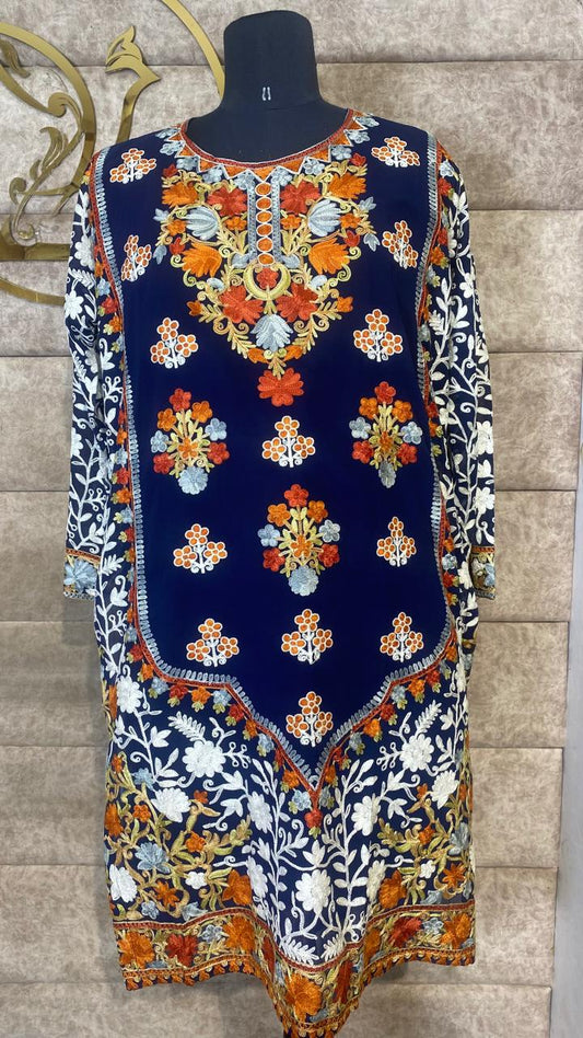 NAVY BLUE GEORGETTE  TOP KASHMIRI AARI WORK - 30630 (FREE SIZE)