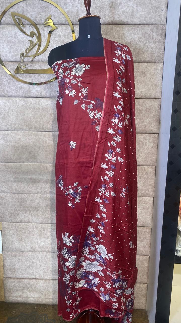MAROON COTTON FULL SALWAR MATERIAL - 30566