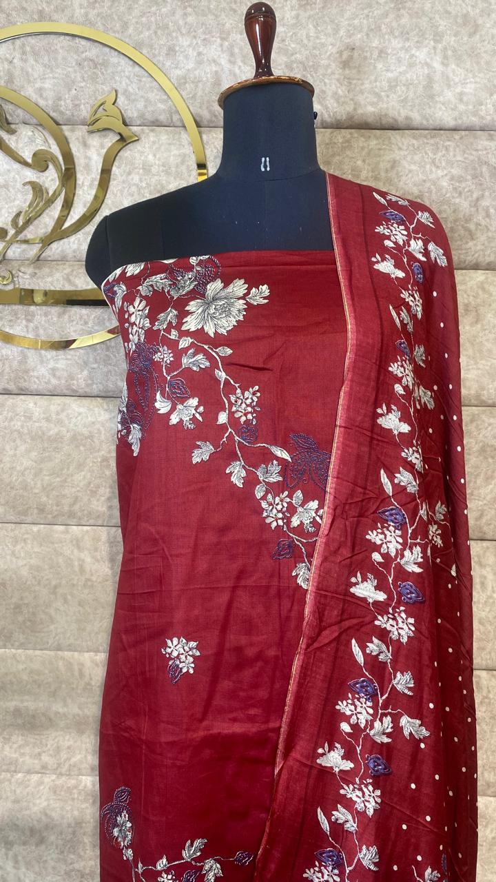 MAROON COTTON FULL SALWAR MATERIAL - 30566