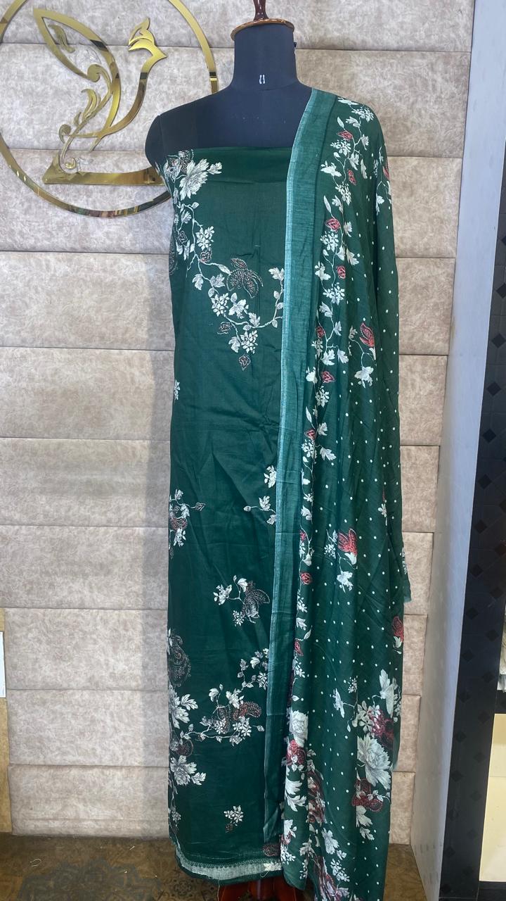 DARK GREEN COTTON FULL SALWAR MATERIAL - 30566