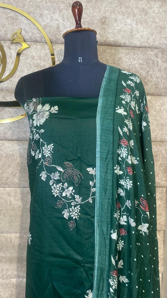 DARK GREEN COTTON FULL SALWAR MATERIAL - 30566