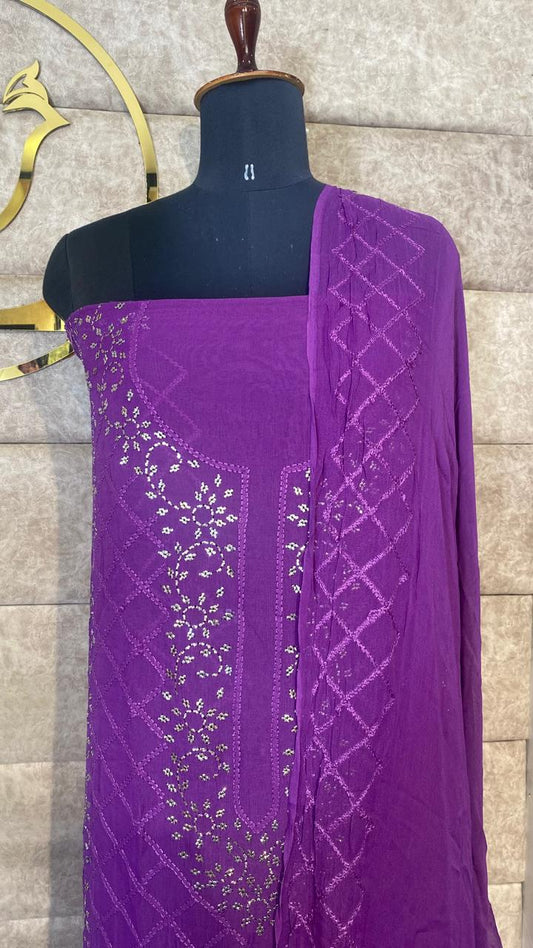 VIOLET CREPE KARACHI TOP AND DUPATTA MATERIAL - 30618 (WITH OUT BOTTOM)