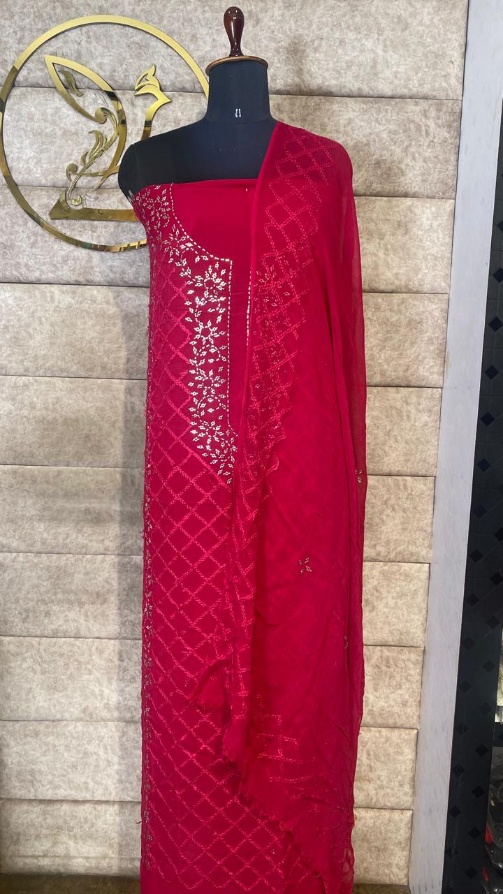 ROSE CREPE KARACHI TOP AND DUPATTA MATERIAL - 30618 (WITH OUT BOTTOM)