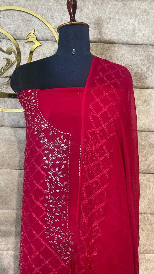 ROSE CREPE KARACHI TOP AND DUPATTA MATERIAL - 30618 (WITH OUT BOTTOM)