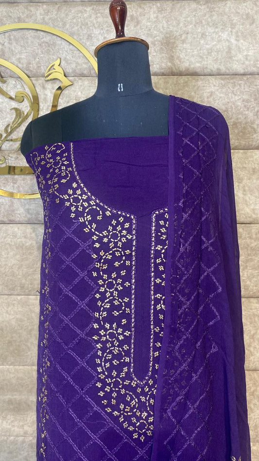 NAVY BLUE CREPE KARACHI TOP AND DUPATTA MATERIAL - 30618 (WITH OUT BOTTOM)