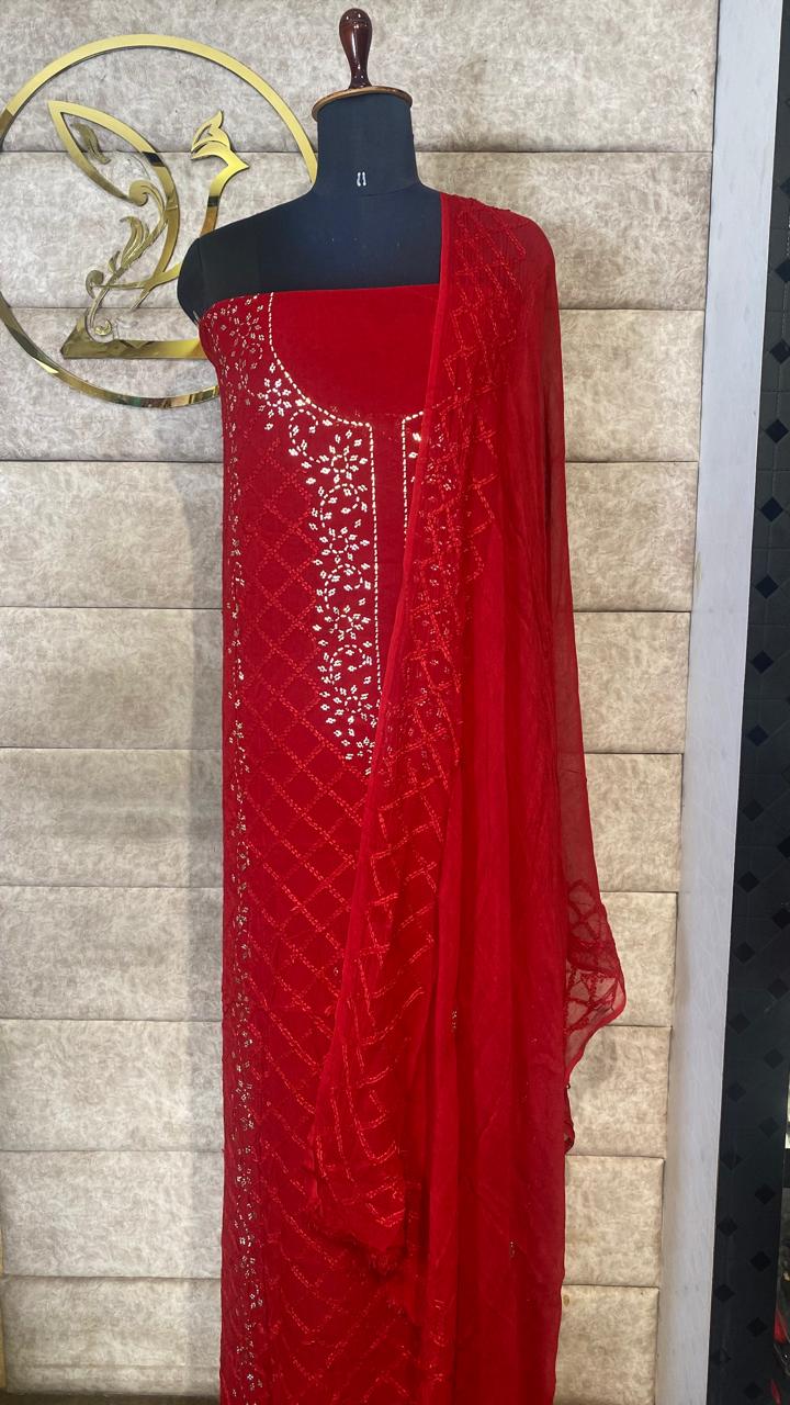 CHERRY RED CREPE KARACHI TOP AND DUPATTA MATERIAL - 30618 (WITH OUT BOTTOM)