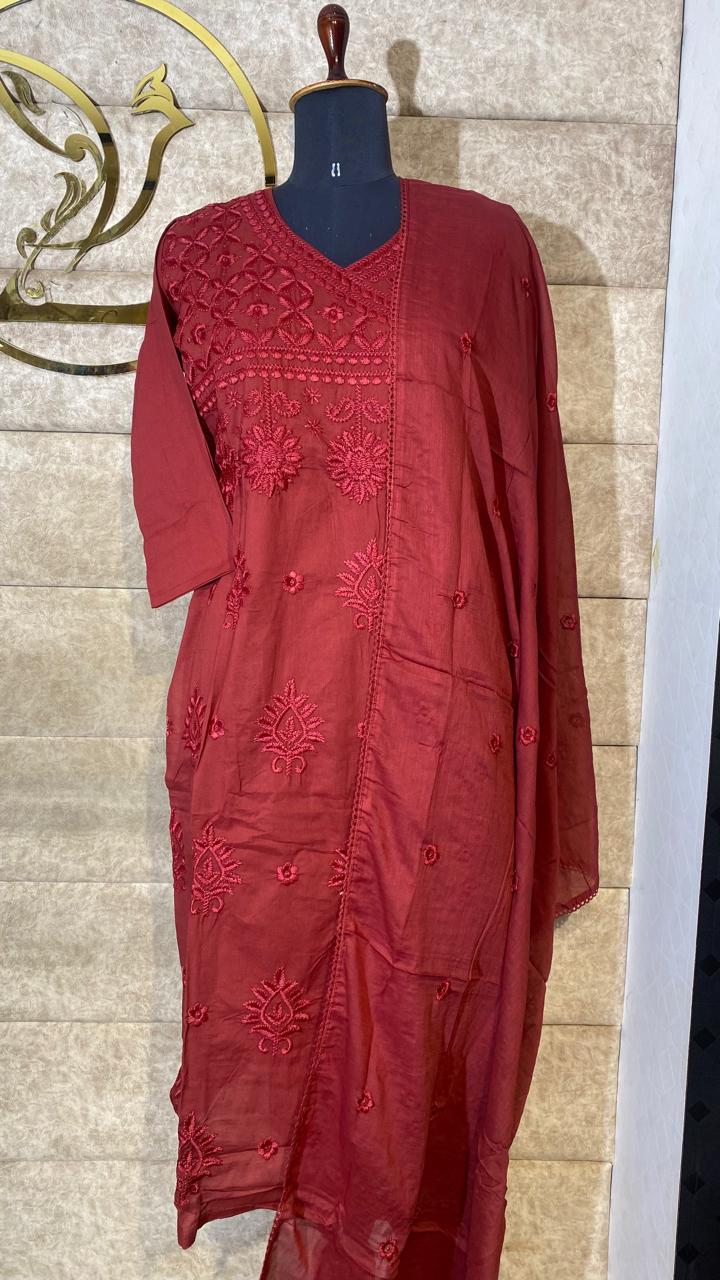 MAROON COTTON CHINKANKARI FULL SALWAR SET - 30625