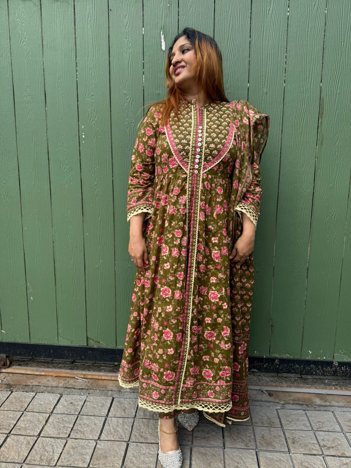 MEHENDI GREEN COTTON FULL SALWAR SET- 30599