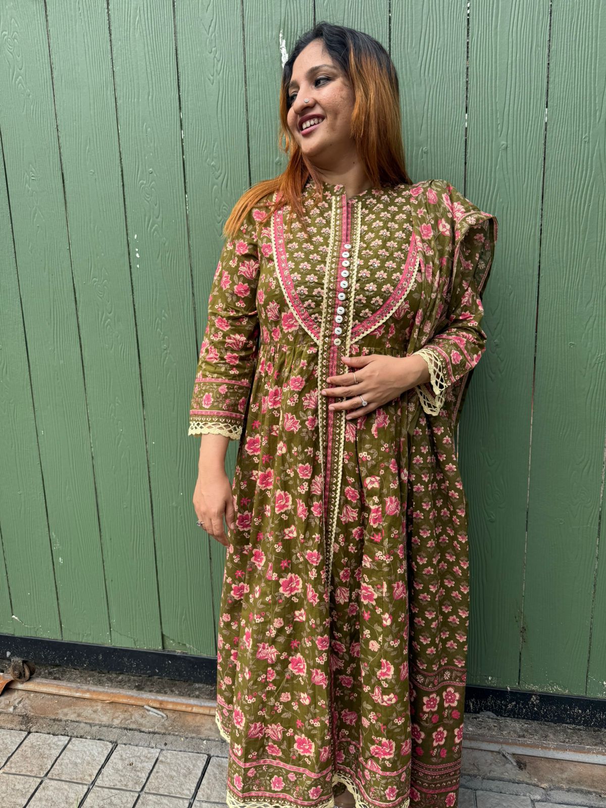 MEHENDI GREEN COTTON FULL SALWAR SET- 30599