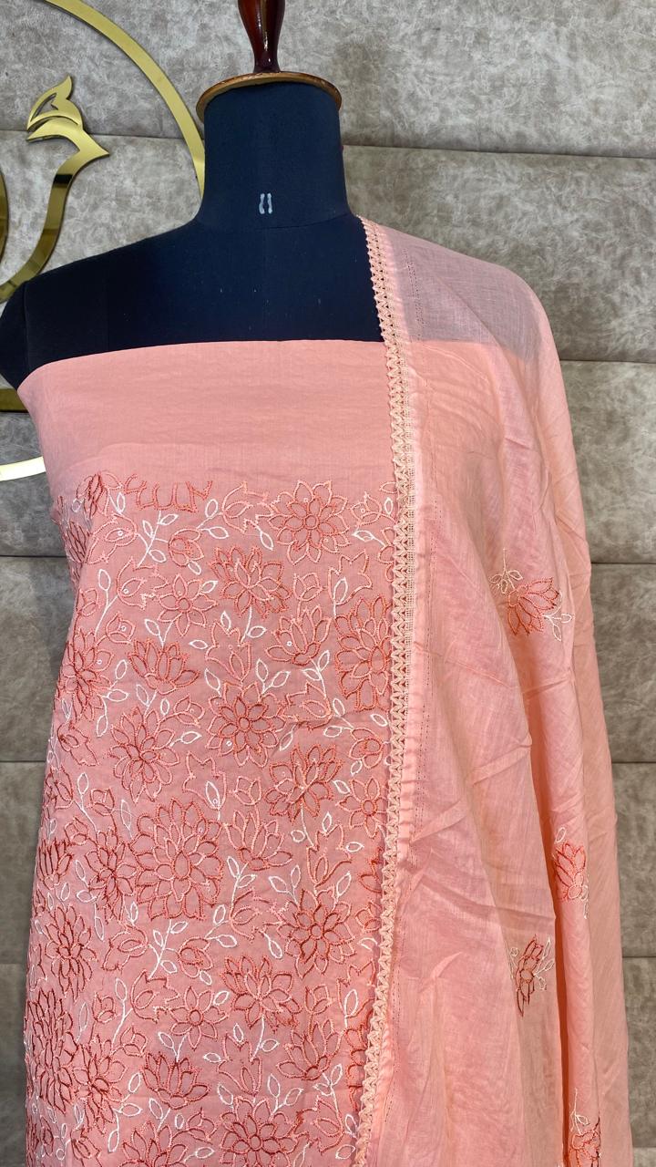 COTTON PASTEL PEACH  FULL SALWAR MATERIAL- 30577