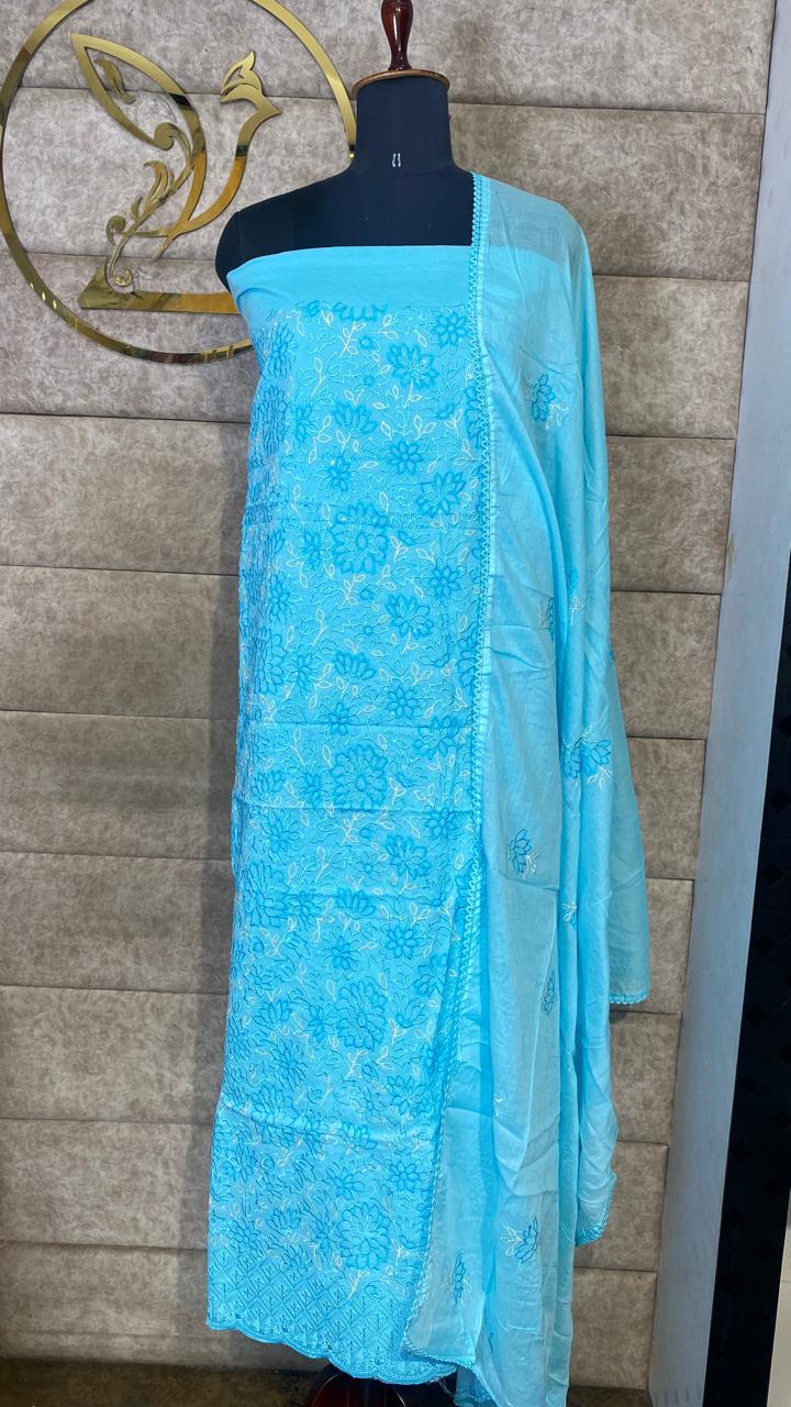 COTTON PASTEL BLUE FULL SALWAR MATERIAL- 30577