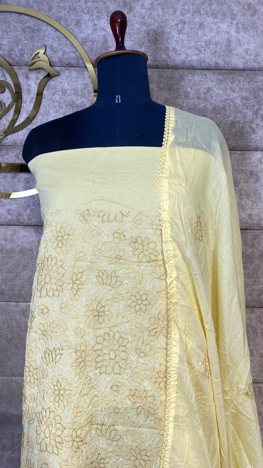 COTTON PASTEL YELLOW FULL SALWAR MATERIAL- 30577