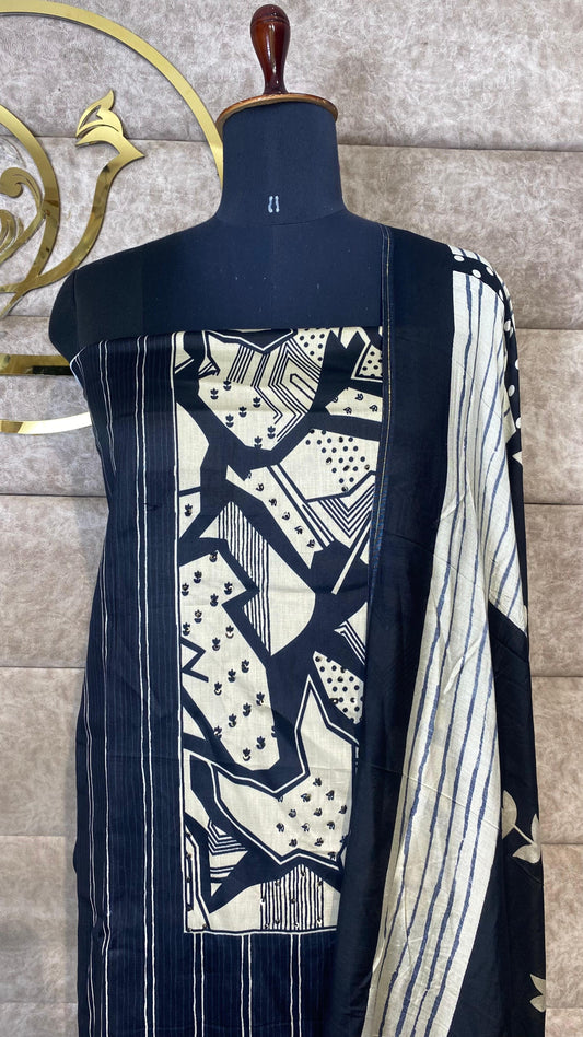 COTTON BLACK & OFF WHITE FULL SALWAR MATERIAL- 30569