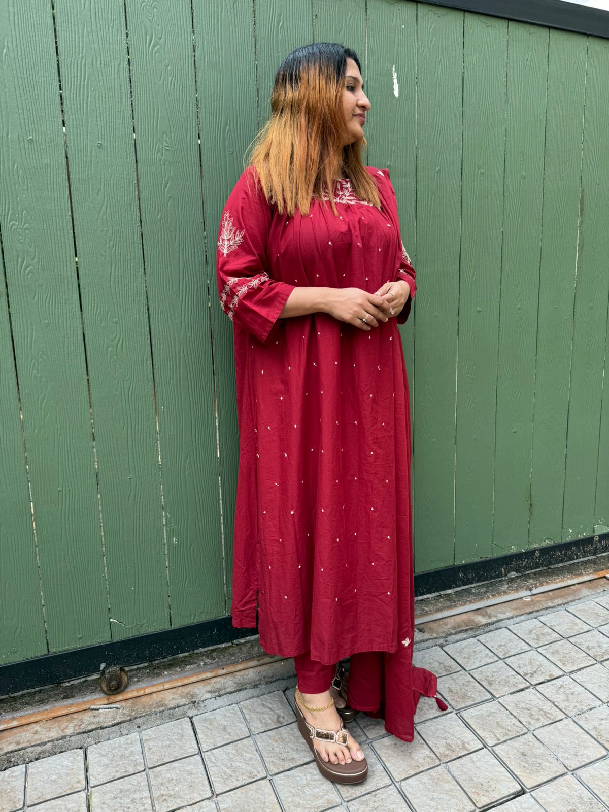 CHERRY RED COTTON FULL SALWAR SET- 30653