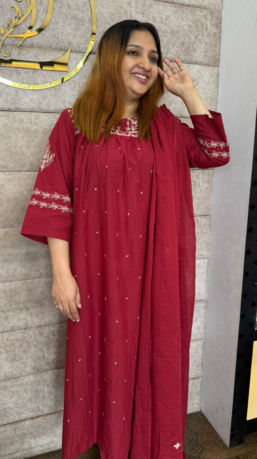 CHERRY RED COTTON FULL SALWAR SET- 30653