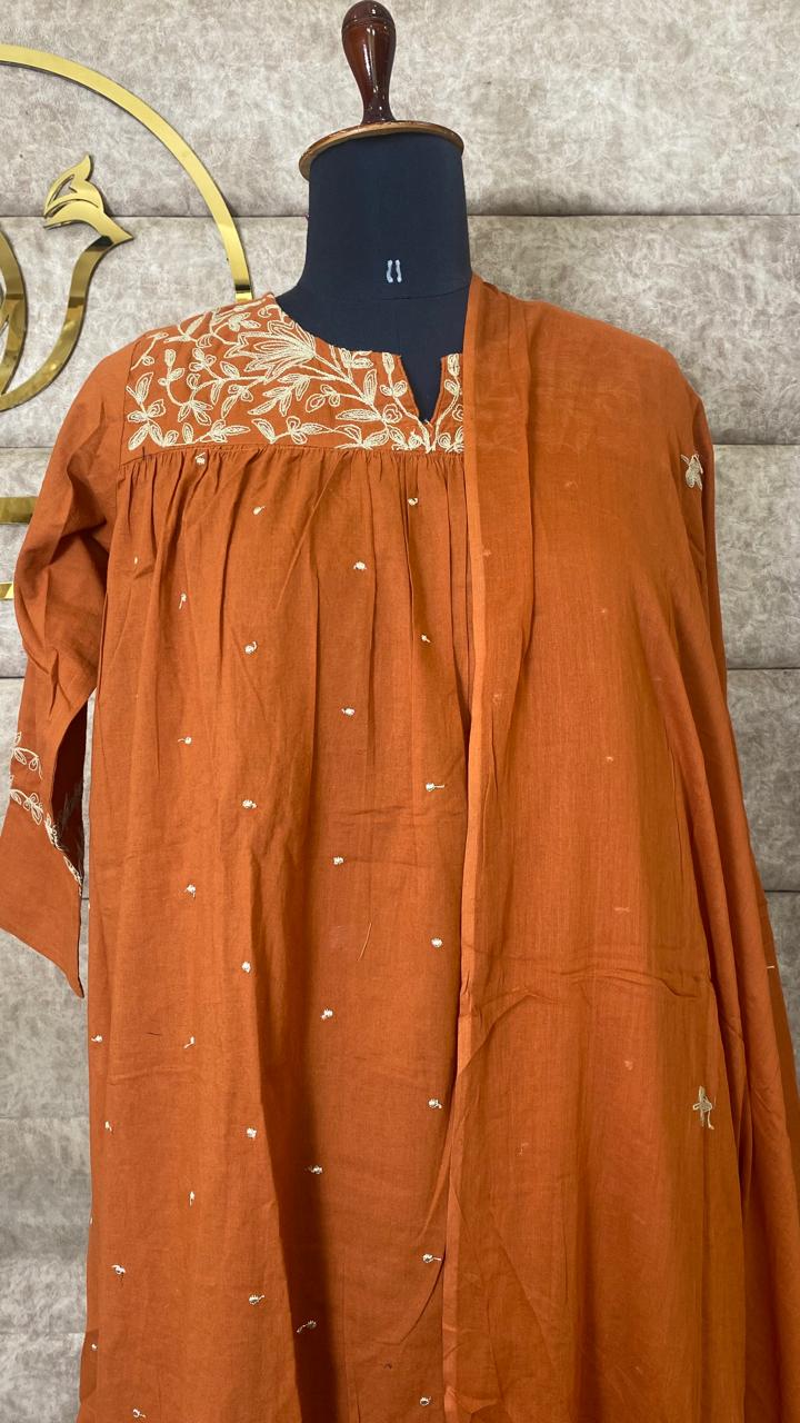 BRICK ORANGE COTTON FULL SALWAR SET- 30652