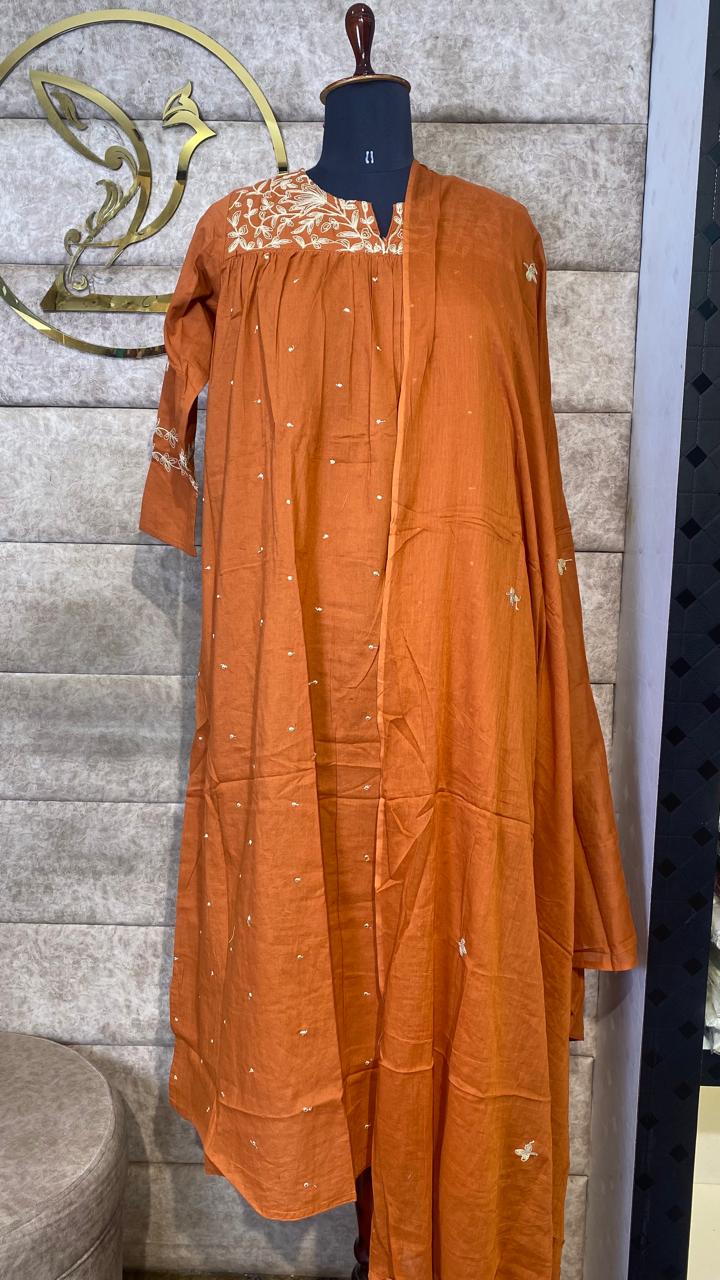 BRICK ORANGE COTTON FULL SALWAR SET- 30652