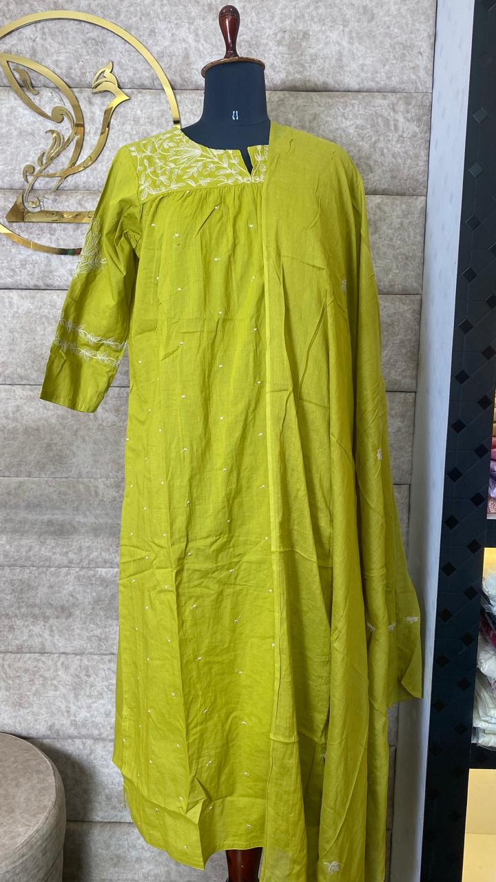 PISTA GREEN  COTTON FULL SALWAR SET- 30654