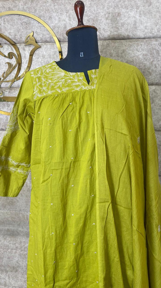PISTA GREEN  COTTON FULL SALWAR SET- 30654