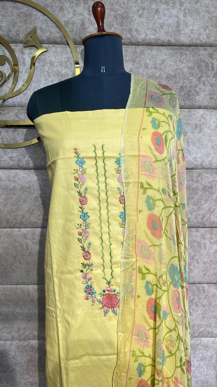 PASTEL YELLOW COTTON  FULL SALWAR MATERIAL - 30574