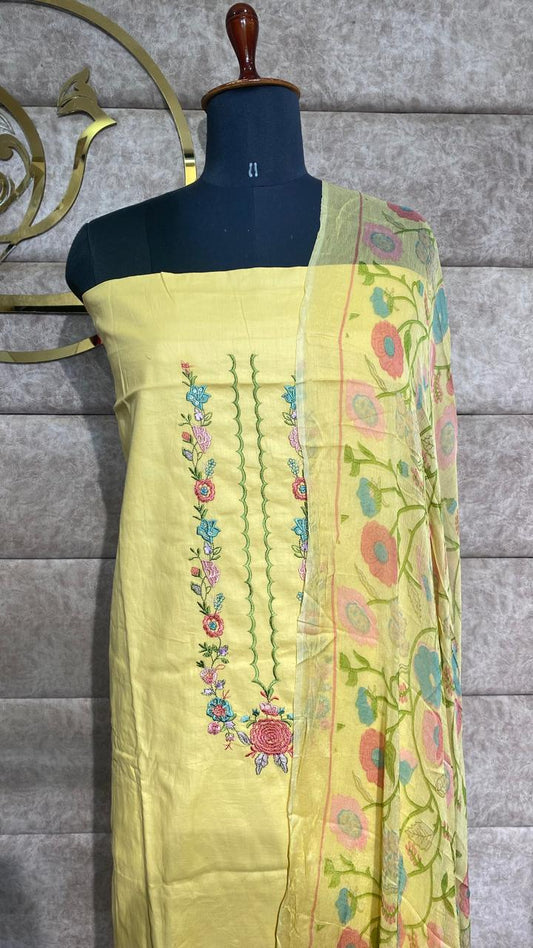 PASTEL YELLOW COTTON  FULL SALWAR MATERIAL - 30574