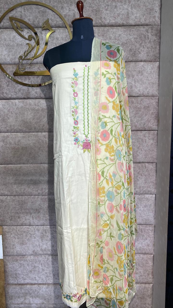 CREAM COTTON  FULL SALWAR MATERIAL - 30574