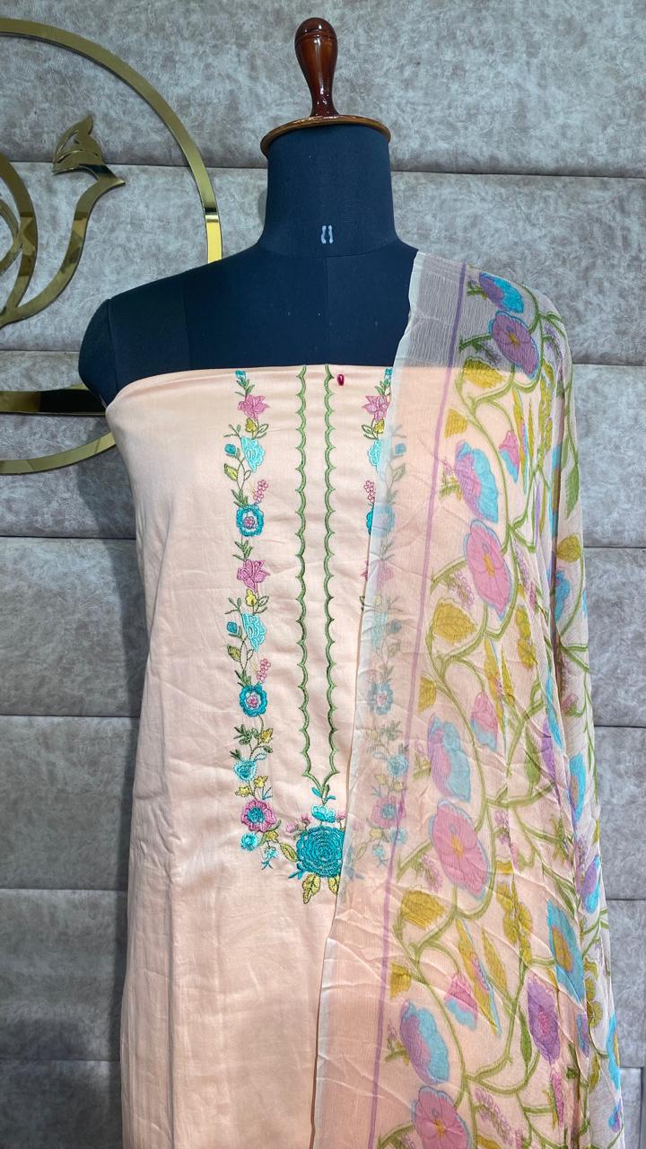 PASTEL PEACH COTTON  FULL SALWAR MATERIAL - 30574