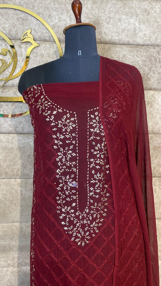 COFEE BROWN KARACHI TOP AND DUPATTA MATERIAL - 30618 (WITH OUT BOTTOM)