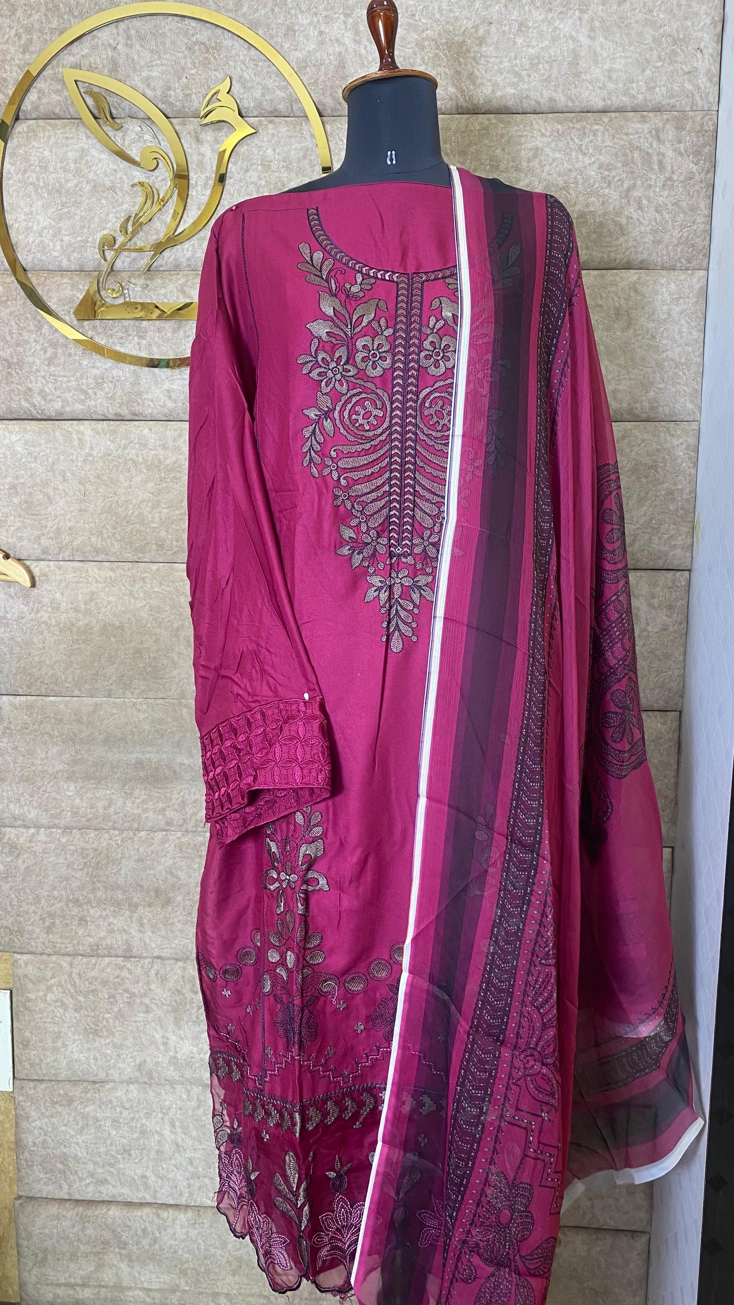 RAYON WINE PAKISTANI FULL SALWAR MATERIAL - 30651