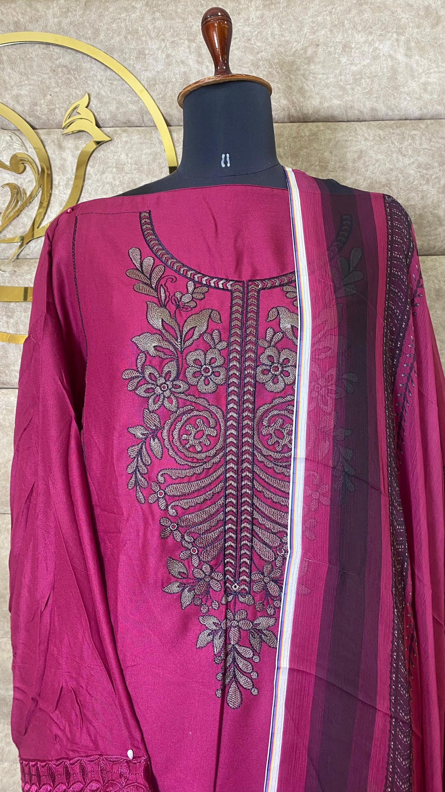 RAYON WINE PAKISTANI FULL SALWAR MATERIAL - 30651