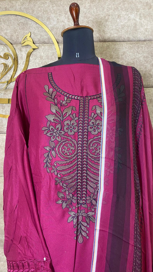 RAYON WINE PAKISTANI FULL SALWAR MATERIAL - 30651