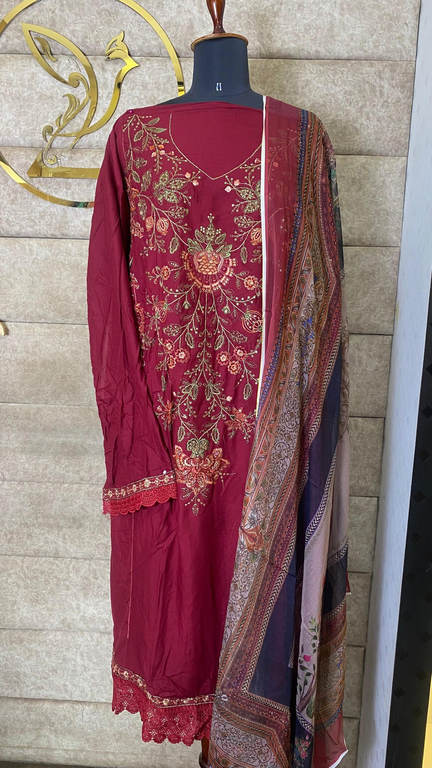 RAYON MAROON PAKISTANI FULL SALWAR MATERIAL - 30651