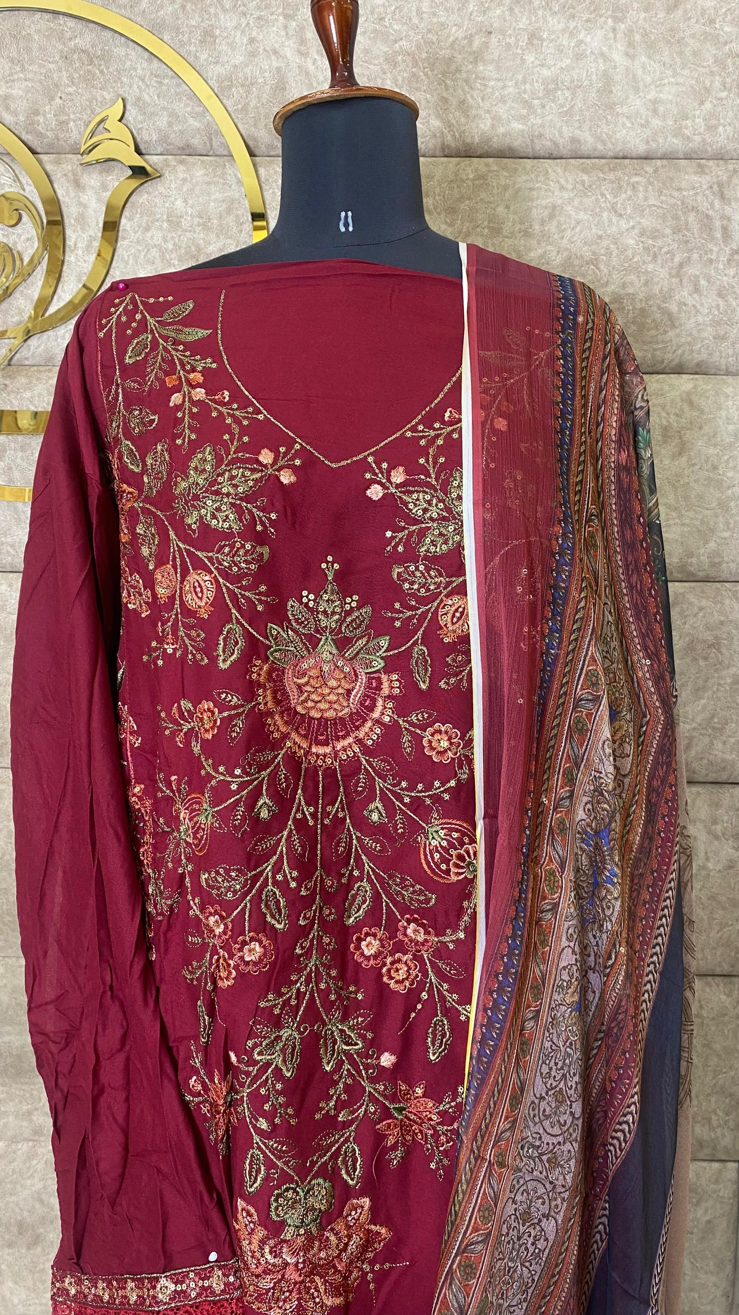 RAYON MAROON PAKISTANI FULL SALWAR MATERIAL - 30651