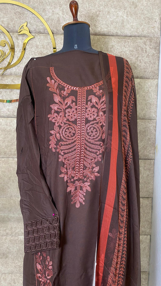 RAYON BROWN PAKISTANI FULL SALWAR MATERIAL - 30651