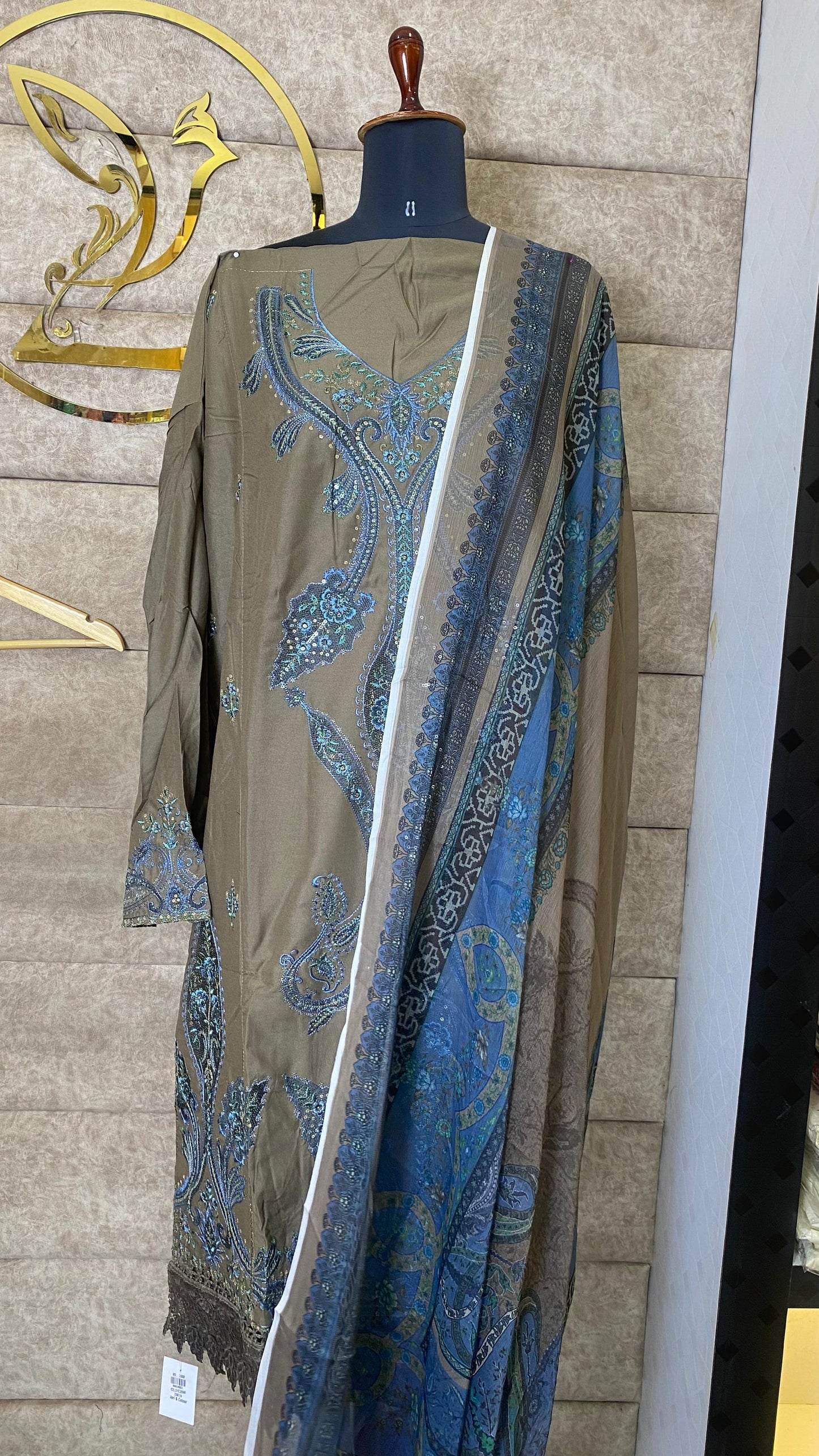 RAYON WARM TAUPE PAKISTANI FULL SALWAR MATERIAL - 30651