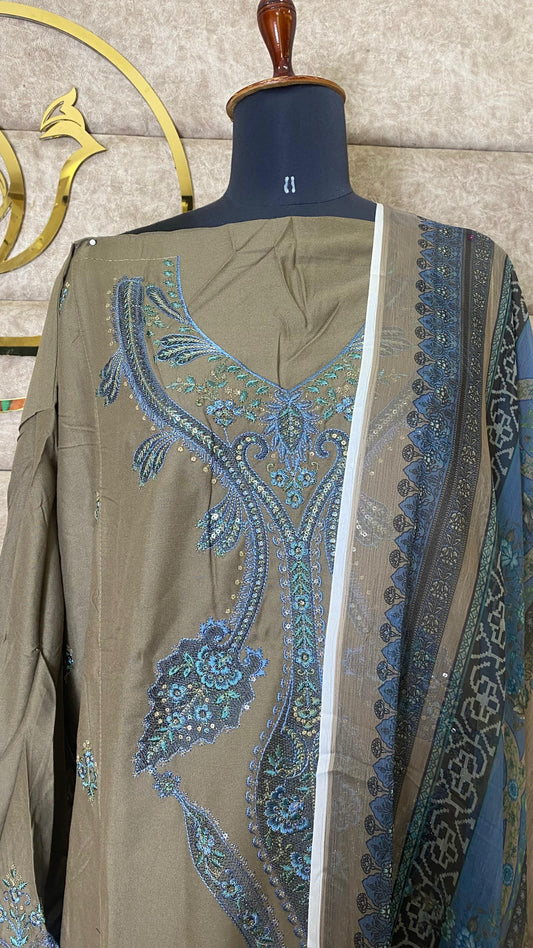 RAYON WARM TAUPE PAKISTANI FULL SALWAR MATERIAL - 30651