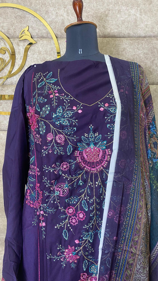 RAYON PURPLE PAKISTANI FULL SALWAR MATERIAL - 30651