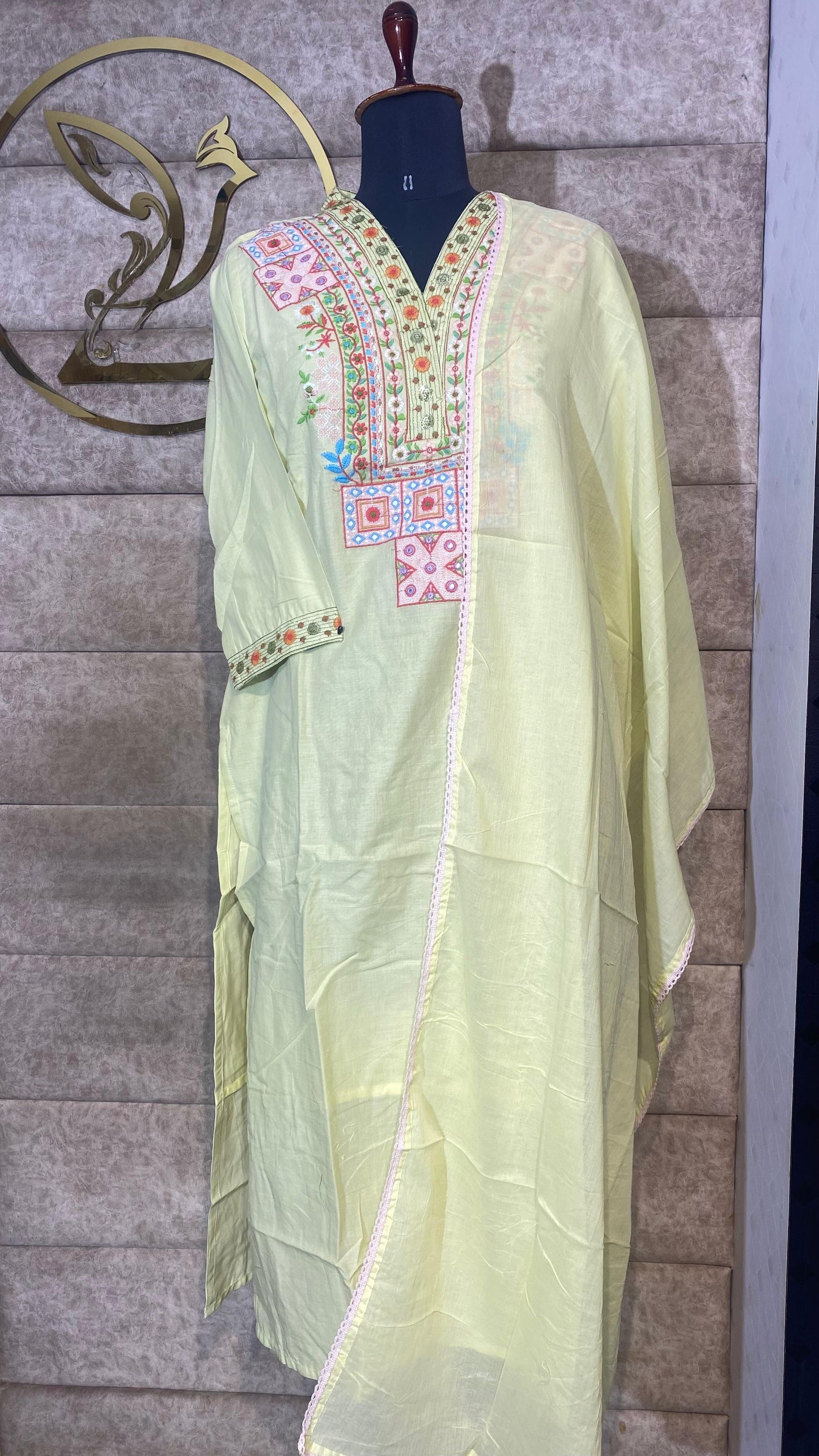 COTTON LEMON YELLOW FULL SALWAR SET- 30638