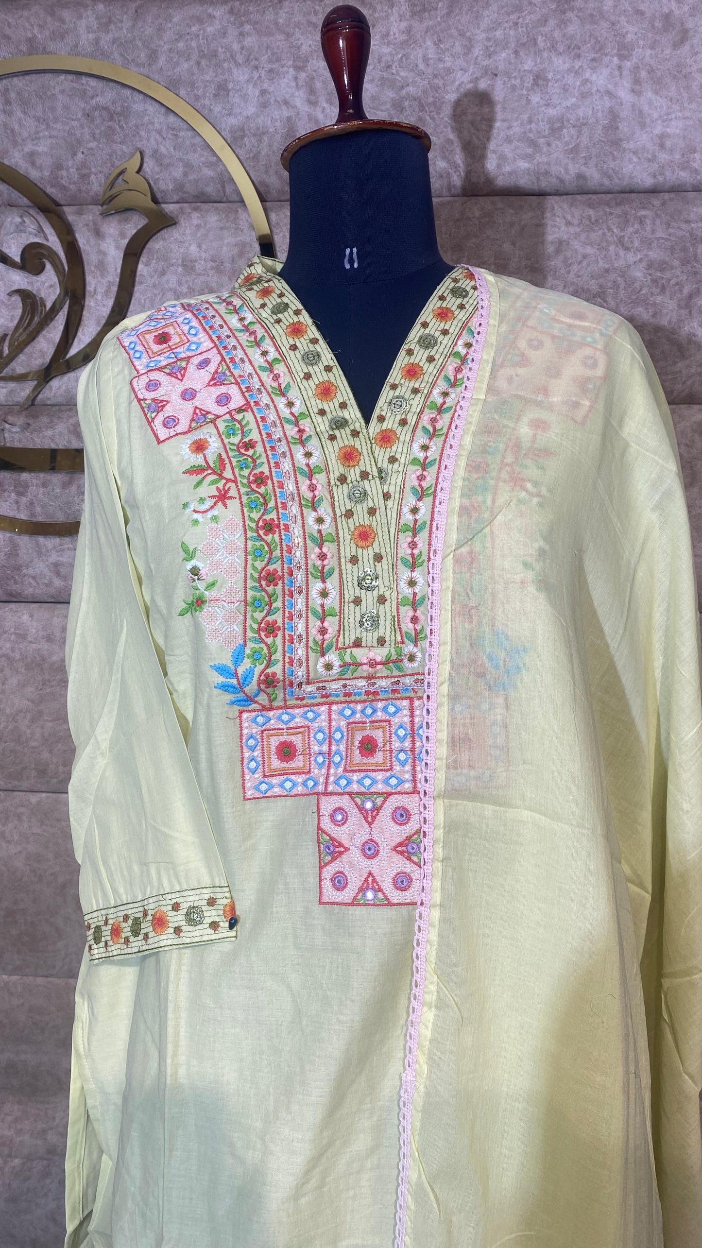 COTTON LEMON YELLOW FULL SALWAR SET- 30638