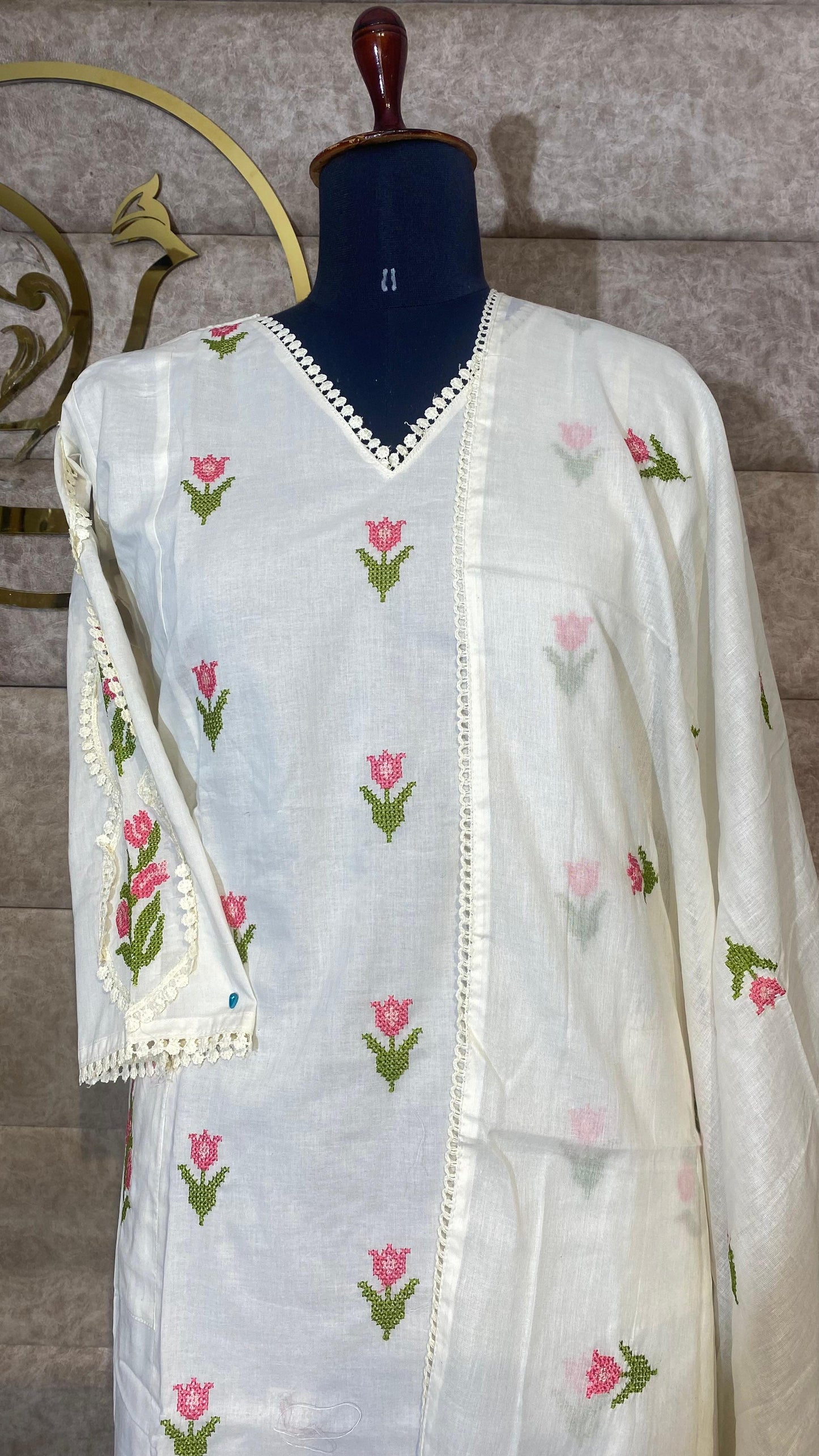 WHITE COTTON FULL SALWAR SET -30636