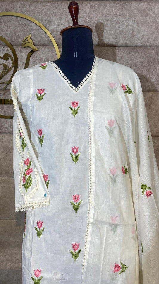 WHITE COTTON FULL SALWAR SET -30636